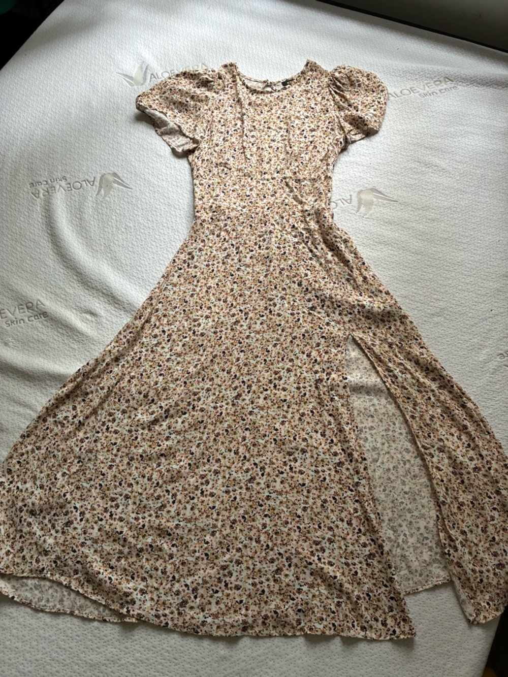 AFRM Jamie Floral Side-Slit MIDI Dress in Beige - Picture 3 of 6